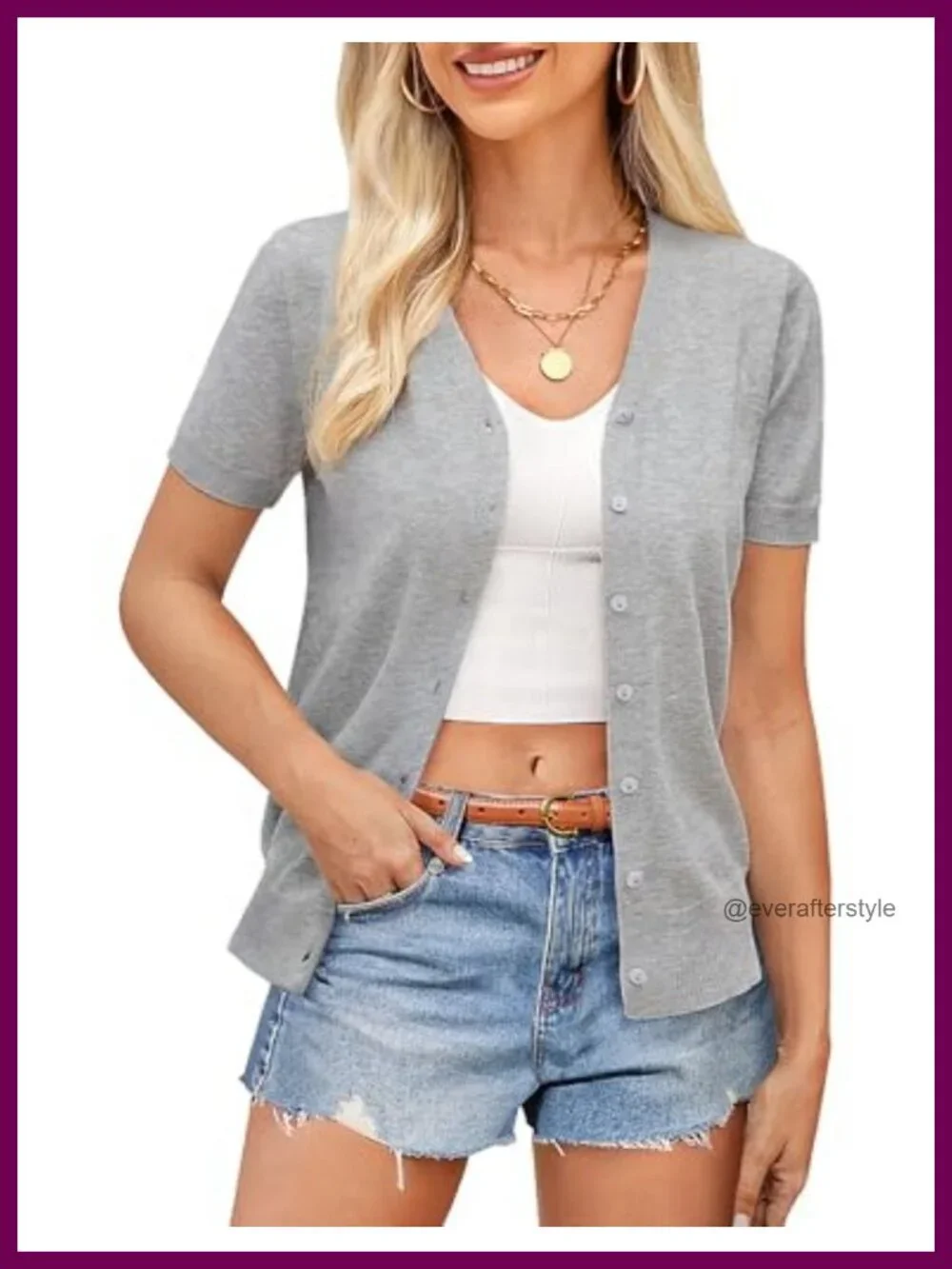 Women's Short Sleeve V-Neck Cardigan Lightweight Knit